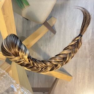 French braid ponytail extension brown and blonde highlights